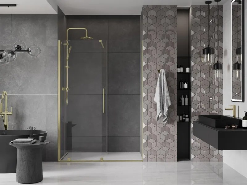 Mexen Velar drzwi prysznicowe rozsuwane 140 cm, transparent, złote szczotkowane - 871-140-000-01-55