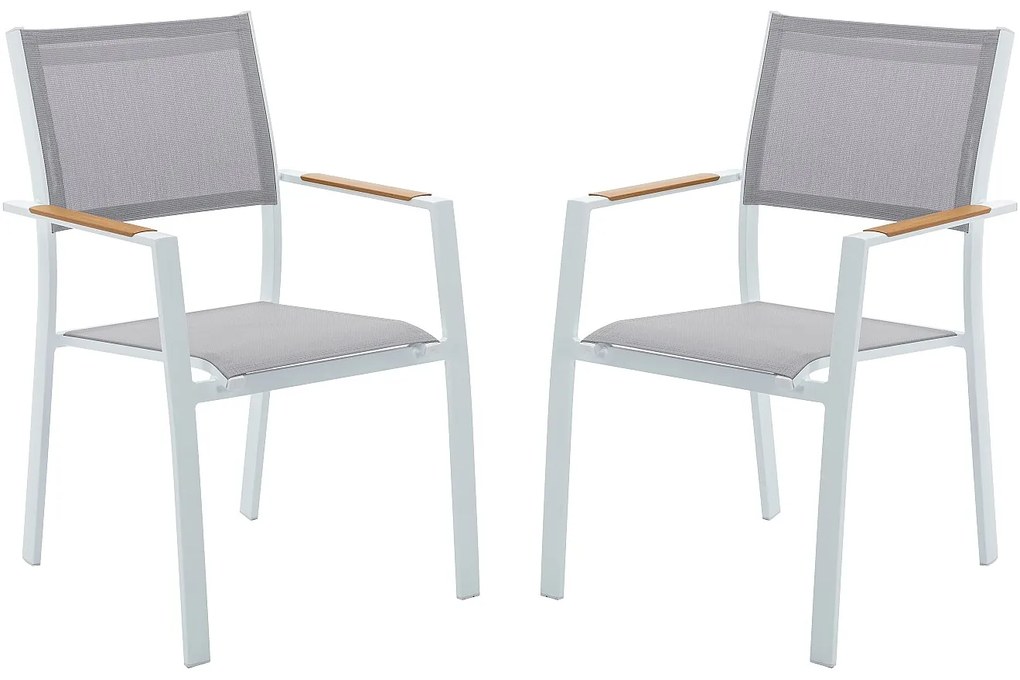 Zestaw 2 foteli ogrodowych sztaplowanych z aluminium i tekstylenu - Jasnoszary i biały - MACILA marki MYLIA