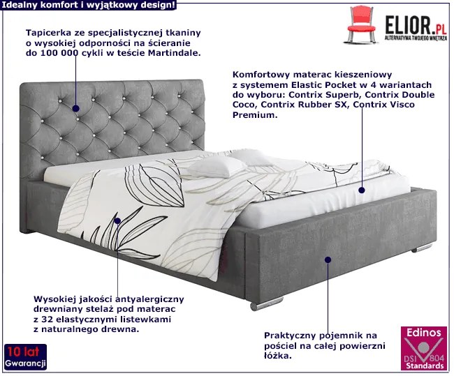 Pikowane łóżko z pojemnikiem 160x200 Eylan 2X - 36 kolorów