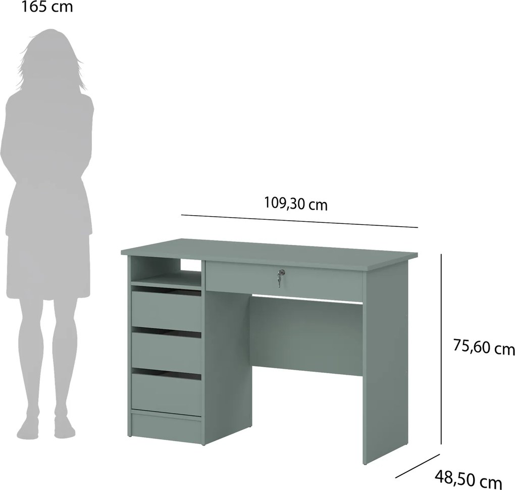 Biurko Function Plus 110 z szufladą na klucz, kolor zielony matowy