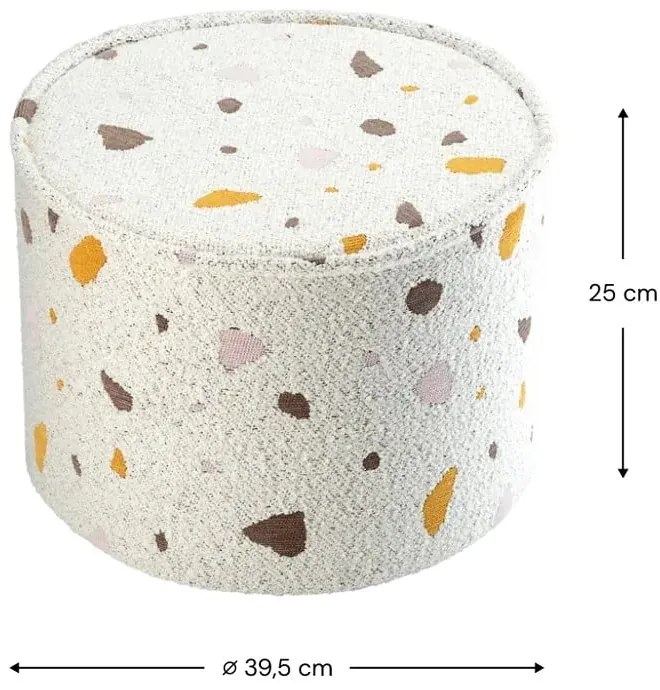 Biały puf dziecięcy z materiału bouclé/z tkaniny szenilowej Terrazzo – Wigiwama