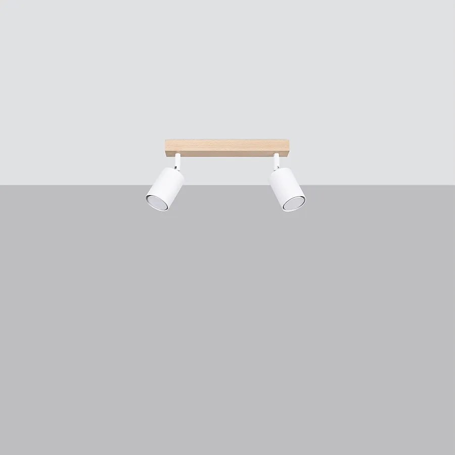 Plafony nowoczesny Flare, stal/drewno - 2 źródło światła 4000K - L.46 x H.17.5 cm - biały/drewno
