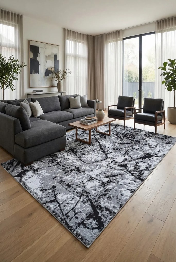 Prostokątny Szary Dywan W Loftowym Stylu M7-K18