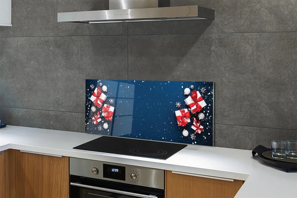 Panel szklany do Kuchni Śnieżne Prezenty i Bombki