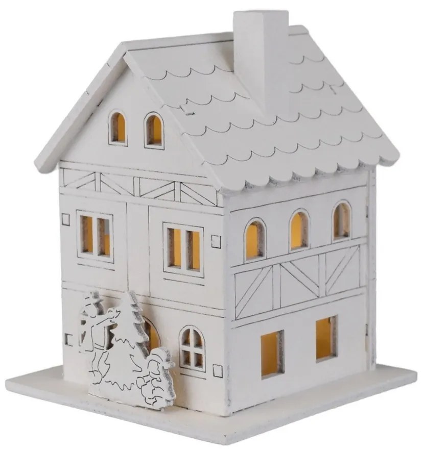 Świąteczna dekoracja świetlna Drewniany domek, 8 x10 x 8 cm, LED