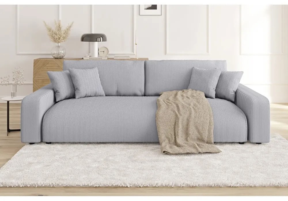 Jasnoszara sztruksowa rozkładana sofa ze schowkiem 234 cm Sara – Ropez