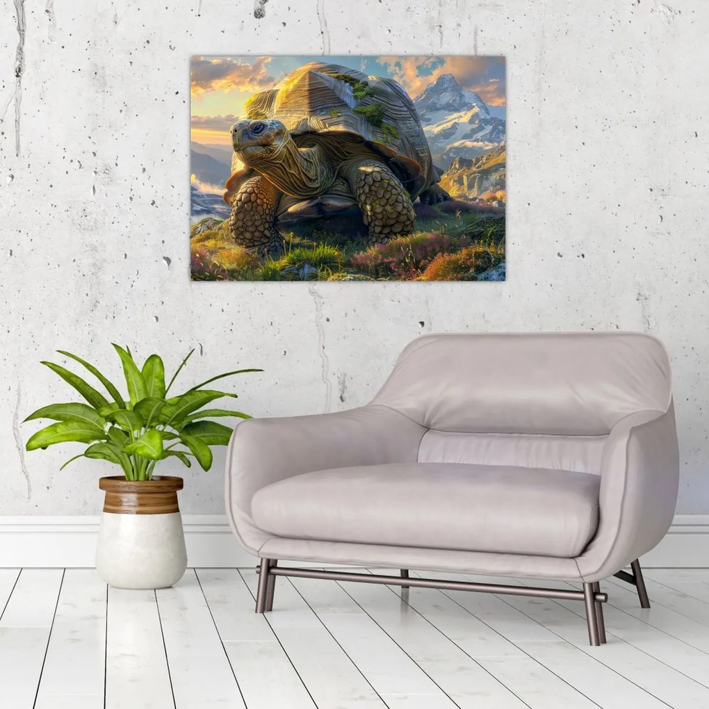 Obraz - Żółw i górski krajobraz (70x50 cm)