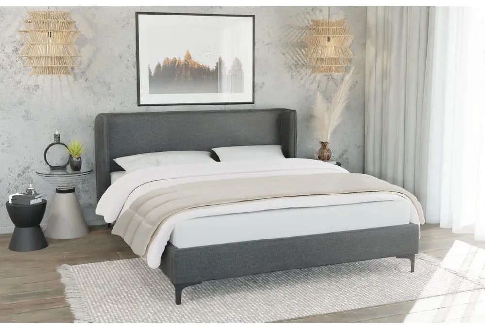 Ciemnoszare tapicerowane łóżko ze stelażem 90x200 cm Basti – Ropez