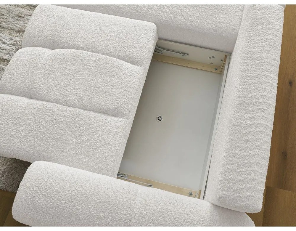 Biały rozkładany/ze schowkiem narożnik z materiału bouclé (lewostronny/z szezlongiem) Roxelane – Bobochic Paris