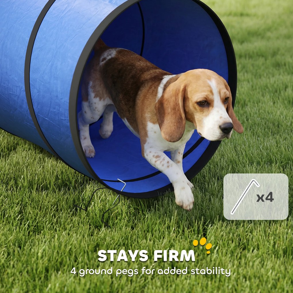 PawHut Tunel Agility dla psów 300 x 50 cm, tunel dla psów z 4 kotwami gruntowymi, torbą transportową, tunel do zabawy dla małych i średnich psów, niebieski | Aosom PL