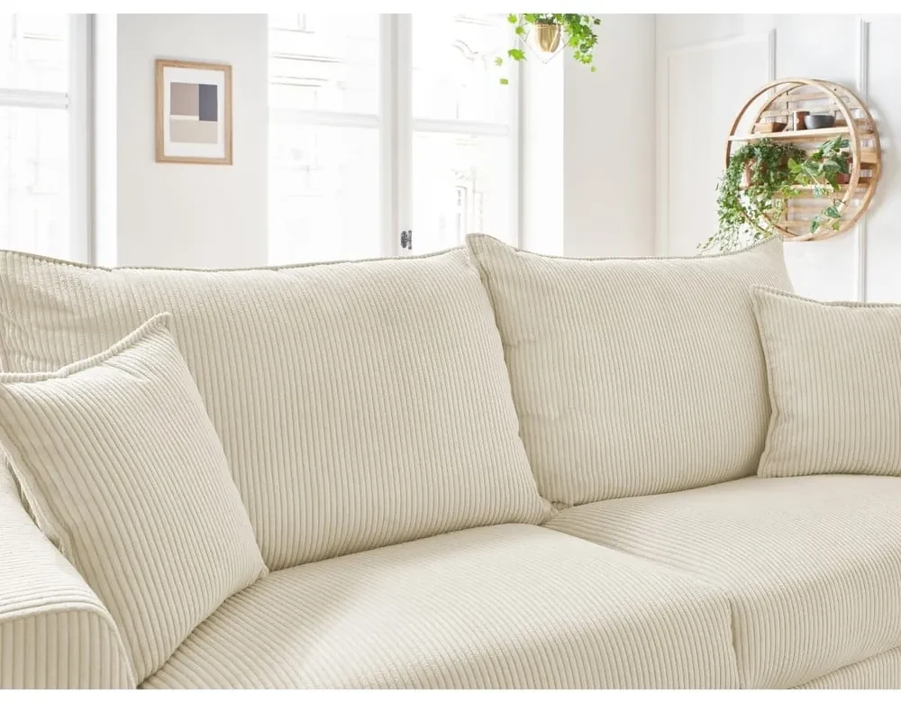 Kremowa sztruksowa rozkładana sofa 225 cm Augustin – Bobochic Paris