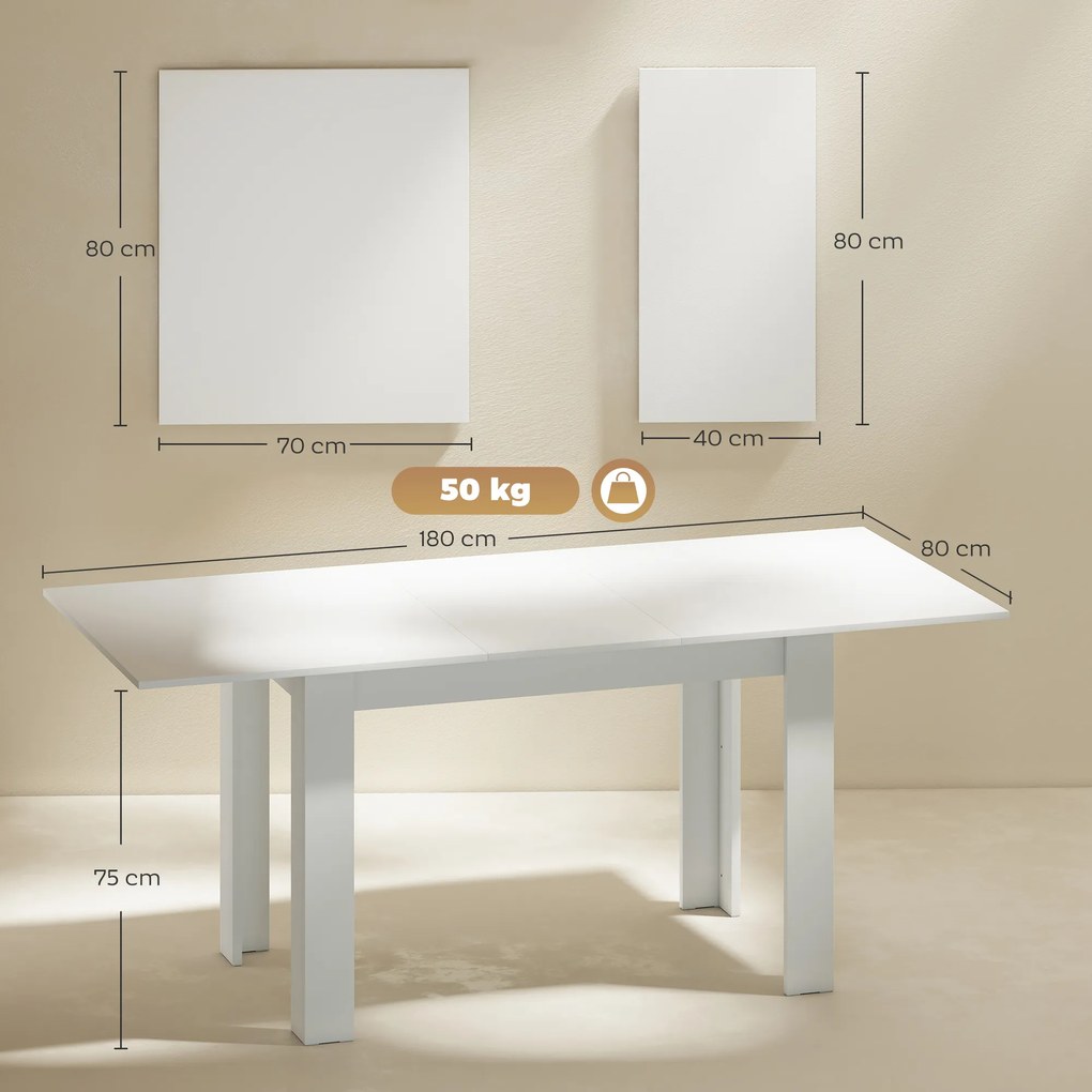 HOMCOM Stół rozkładany, 140/180 x 80 cm stół kuchenny dla 6-8 osób, do kuchni, jadalni, biały | Aosom PL