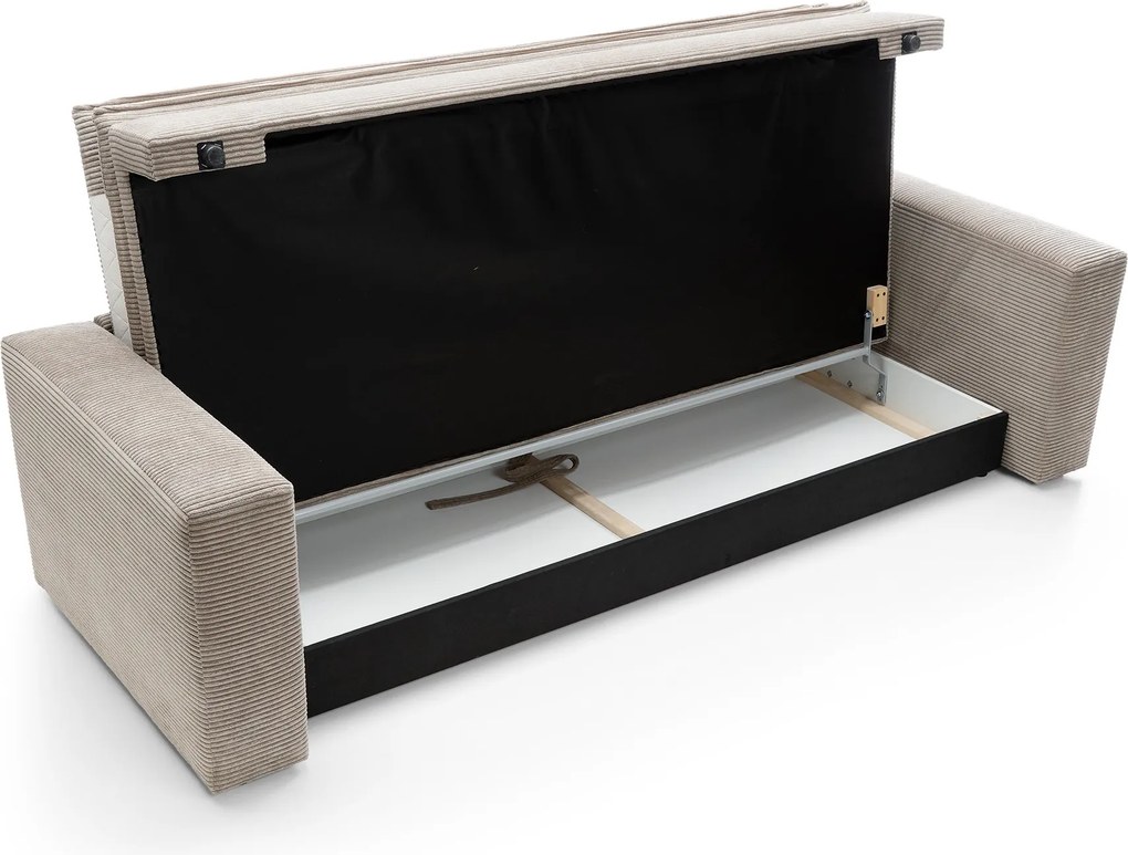 Masseno Sofa SCORZA z funkcją spania i pojemnikiem na pościel, Rozkładana sofa - Beżowy, POSO 100