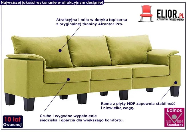 Trzyosobowa ekskluzywna zielona sofa - Ezof 3Q