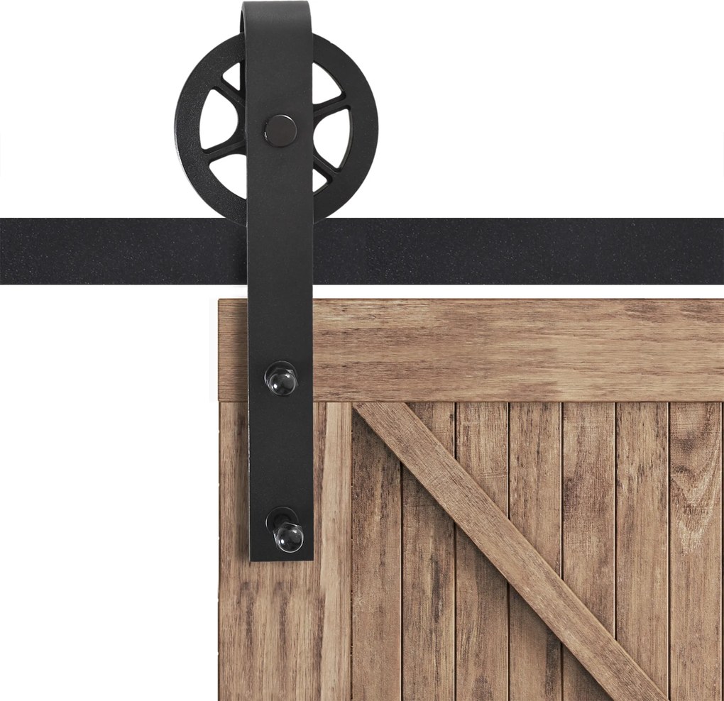 HOMCOM Zestaw okuć dla drzwi przesuwnych, rustykalny design, stal węglowa, 200x4x0,6 cm, do 90 kg, czarny