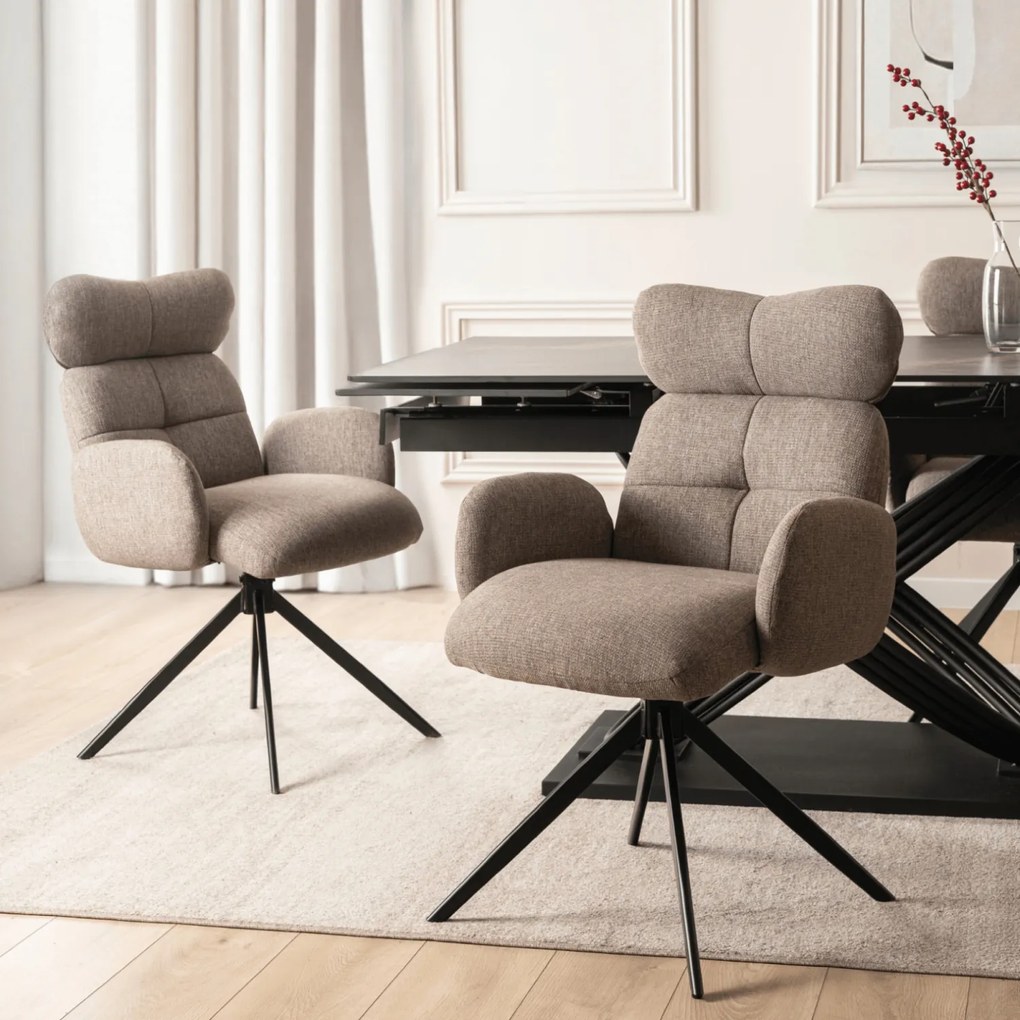 Krzesło Tapicerowane Obrotowe ALVARO Brązowe Nowoczesne