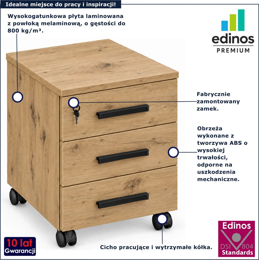 Mobilny kontenerek z szufladami na kluczyk dąb artisan N9-M47