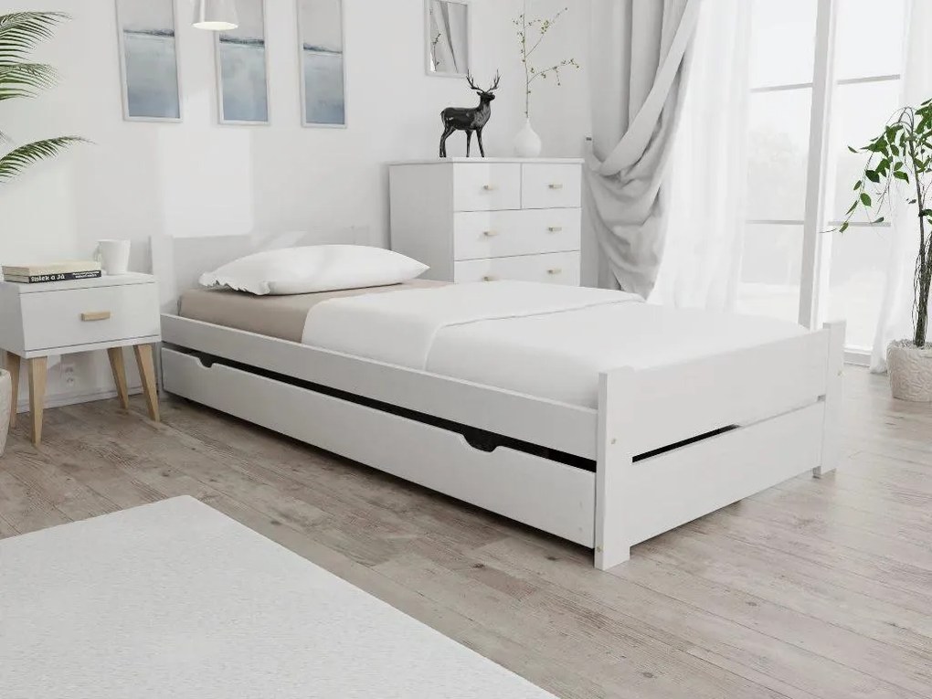 Łóżko IKAROS DOUBLE 80 x 200 cm, białe Stelaż: Ze stelażem listwowym rolowanym, Materac: Bez materaca