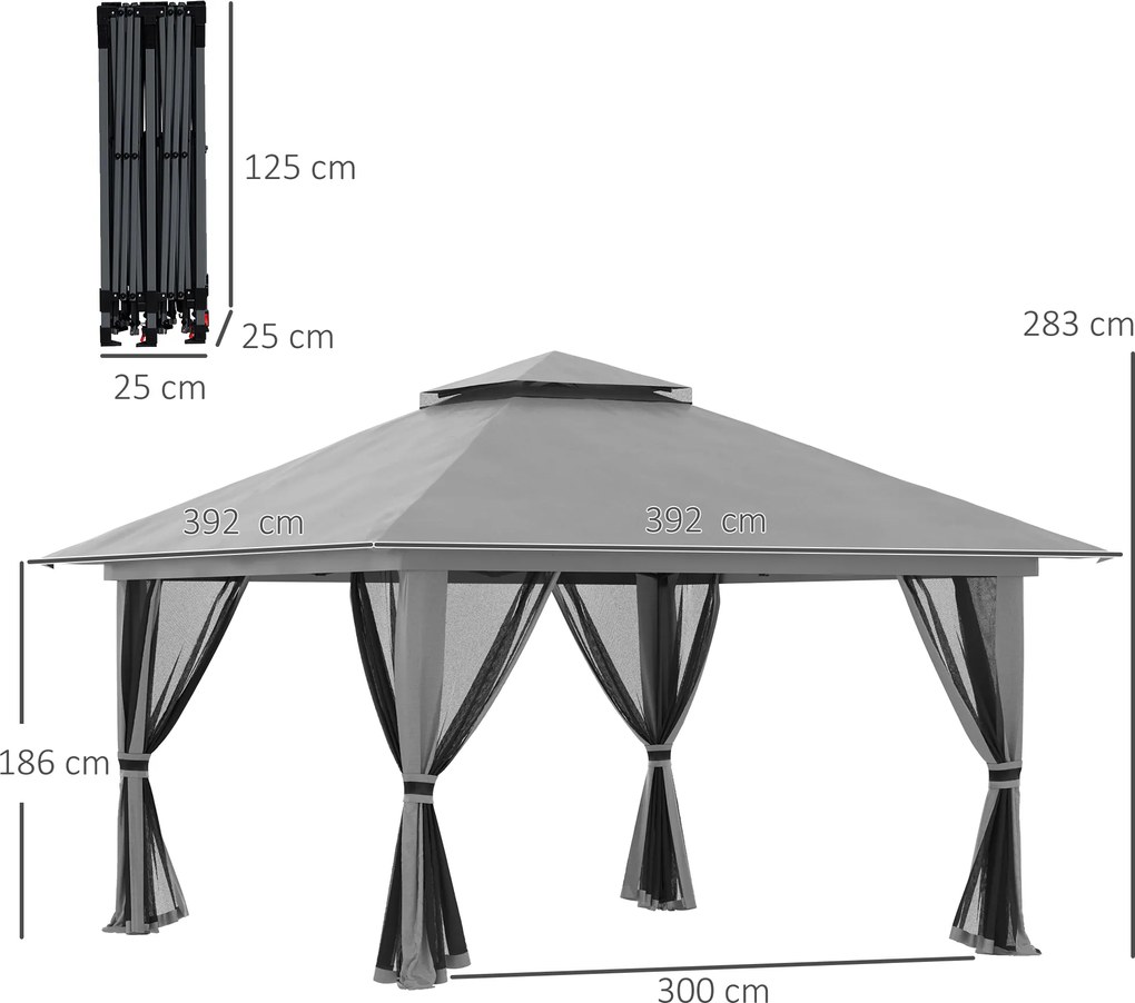 Outsunny Pawilon Składany 4x4x3m Ciemnoszary z Regulowaną Wysokością 4 Ścianki Siatkowe Wentylacyjny Dach Torba Szybki Montaż | Aosom PL