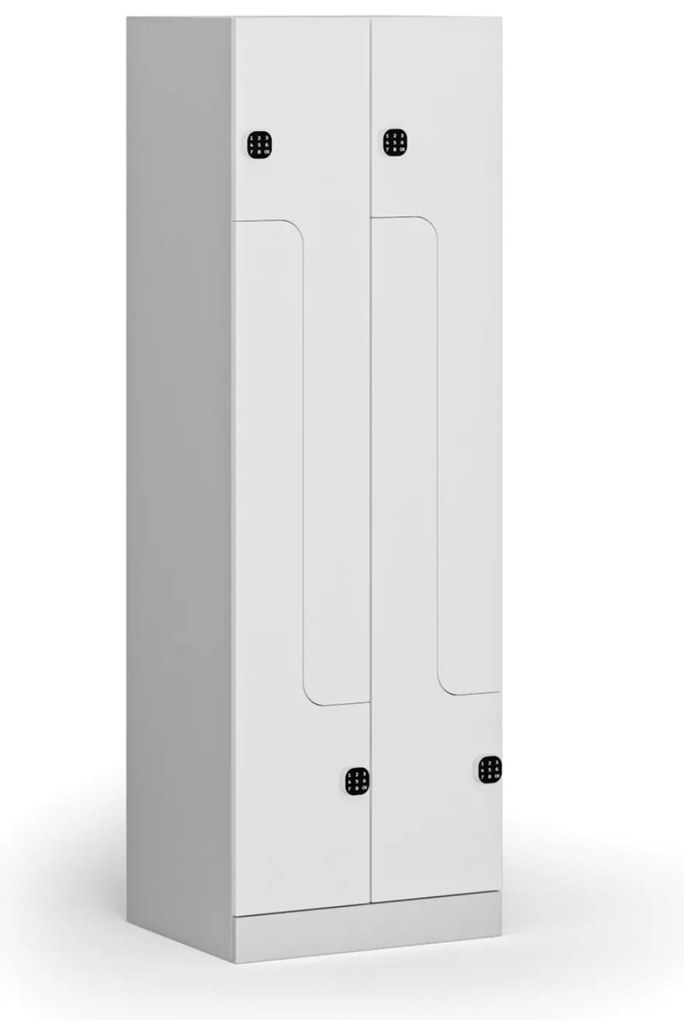 Metalowa szafka ubraniowa S1 Z, 4-drzwiowa, 1850 x 600 x 500 mm, demontaż, zamek kodowy, drzwi laminowane, biała