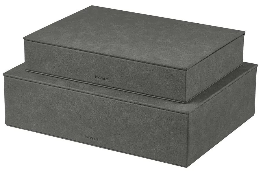 Antracytowe pojemniki zestaw 2 szt. z pokrywką/dekoracyjne ze sztucznej skóry 40x30x11 cm Sahla – Blomus