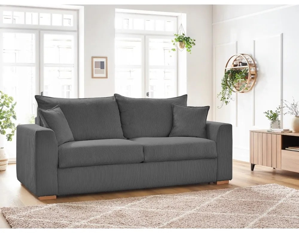 Szara sztruksowa rozkładana sofa 225 cm Augustin – Bobochic Paris