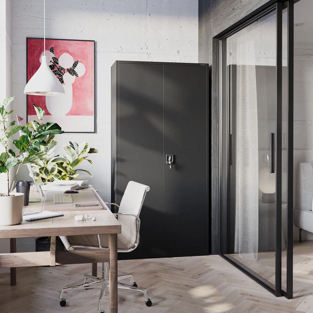 Biurowa szafa metalowa na akta JAN, 900 x 1850 x 400 mm, antracytowa