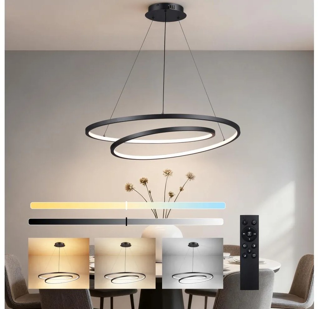 Brilagi-LED Ściemnialny żyrandol na lince TWISTER LED/105W/230V Ø100 cm czarny + pilot