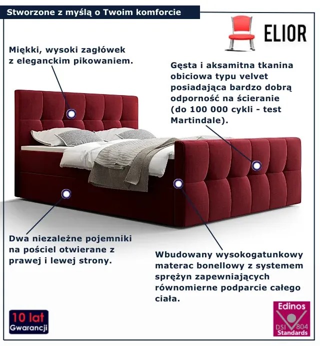Czerwone welurowe łóżko pikowane z pojemnikiem 6 rozmiarów R7-A29