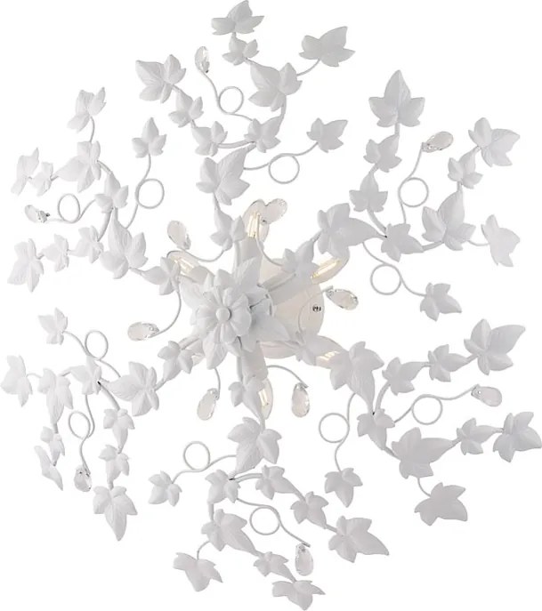 Edera lampa sufitowa białe żelazo, dekoracja shabby chic, kryształowe cyrkonie, 6 lamp, Ø80 cm