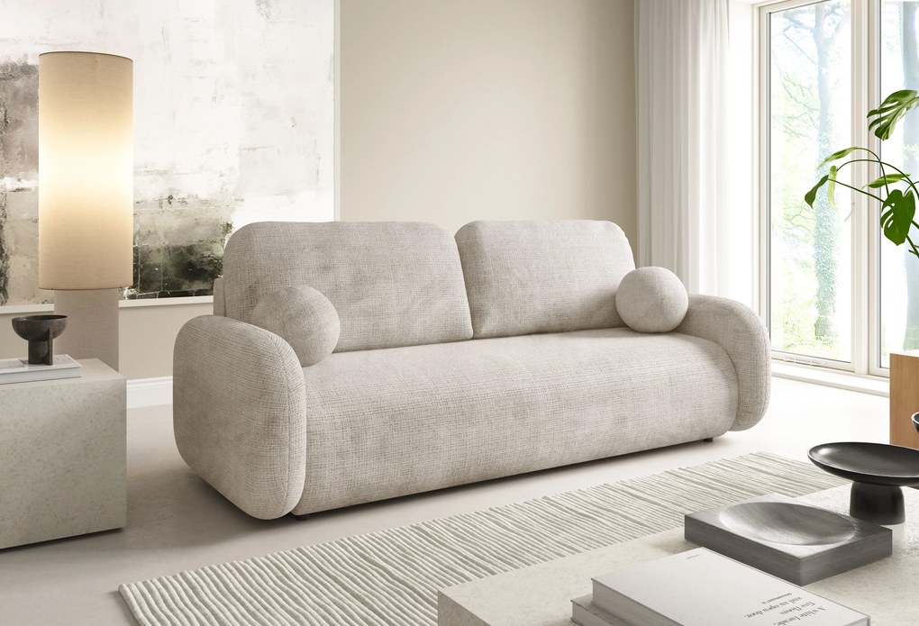 Sofa z funkcją spania LEO 220x92 cm rozkładana beżowa nowoczesna