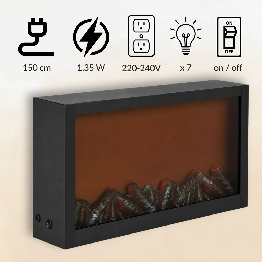 Kominek dekoracyjny LED, metalowy, 10 x 41 x 25 cm