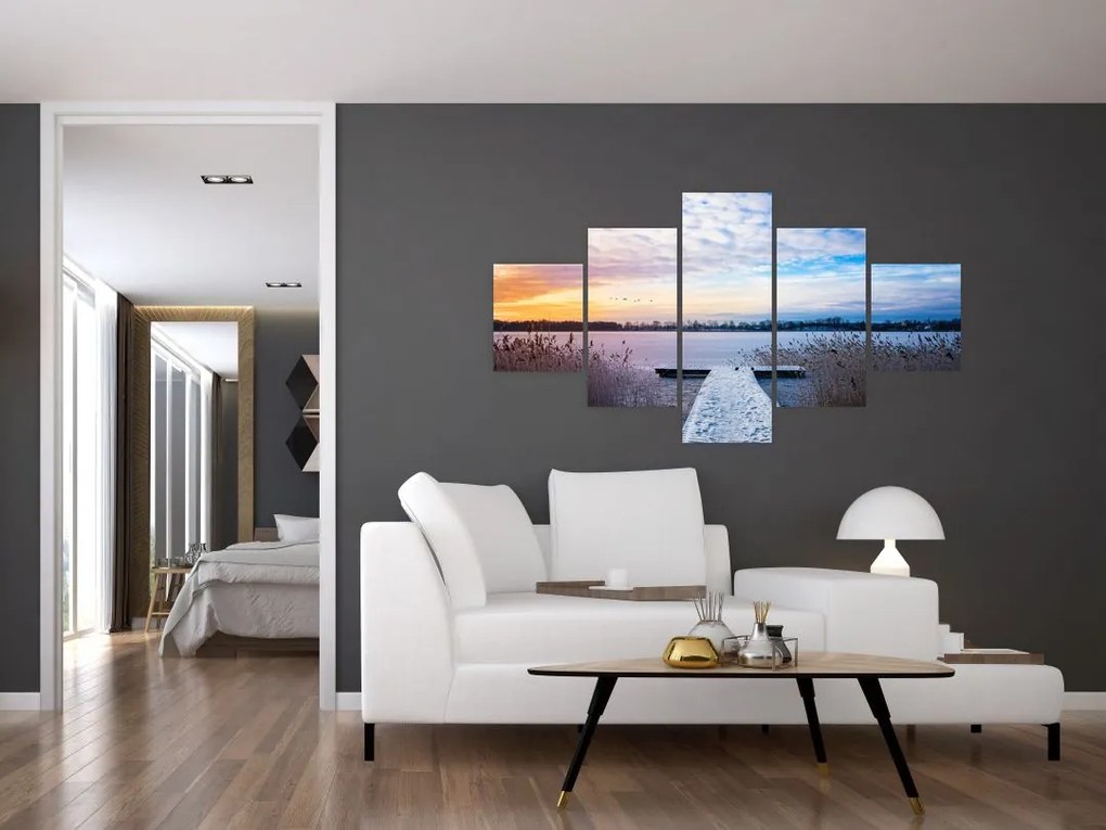 Obraz - Zamarznięte jezioro, Ełk, Mazury, Polska (125x70 cm)