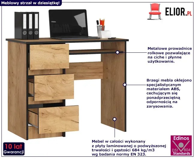 Nowoczesne biurko do komputera dąb craft B0-K86