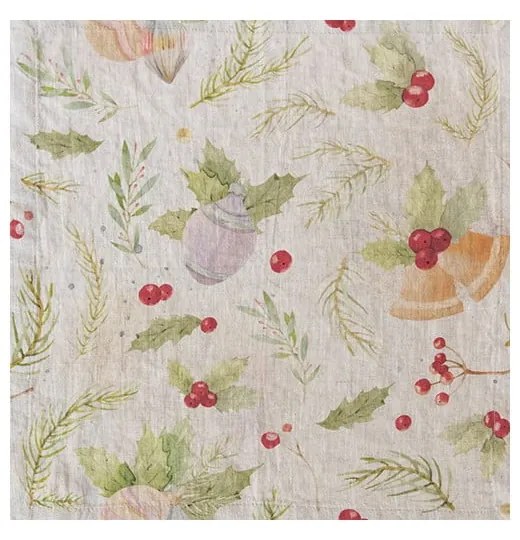 Świąteczny lniany obrus Linen Tales Jingle Bells, 140x140 cm