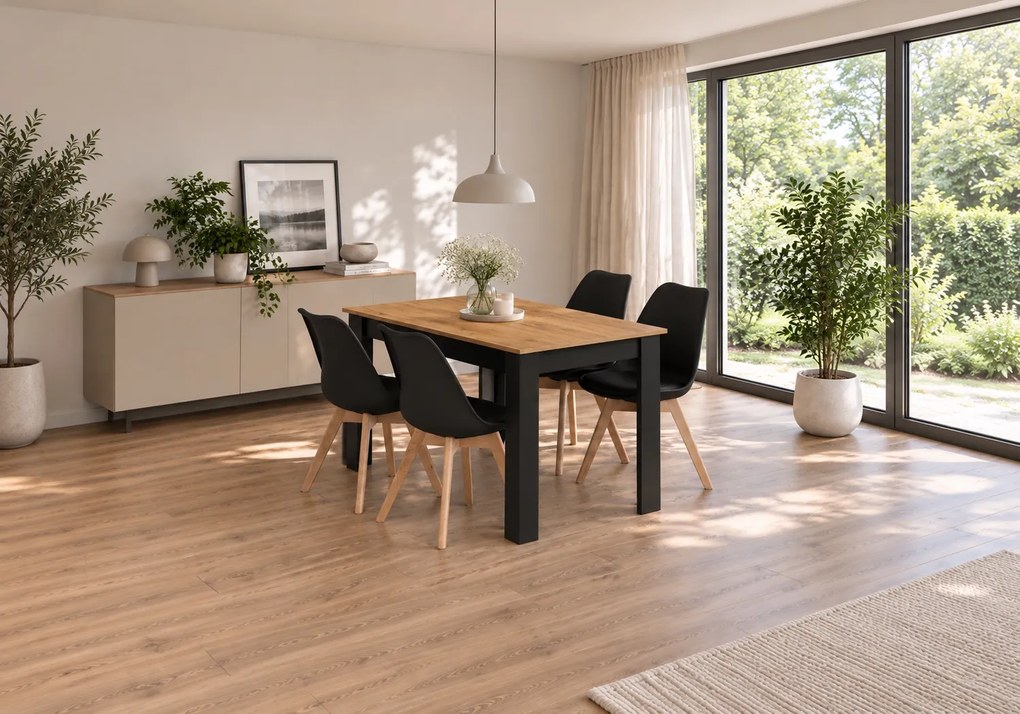 Zestaw stół i 4 krzesła Savio 033, 120x80 cm, dąb craft/czarny, krzesła czarne