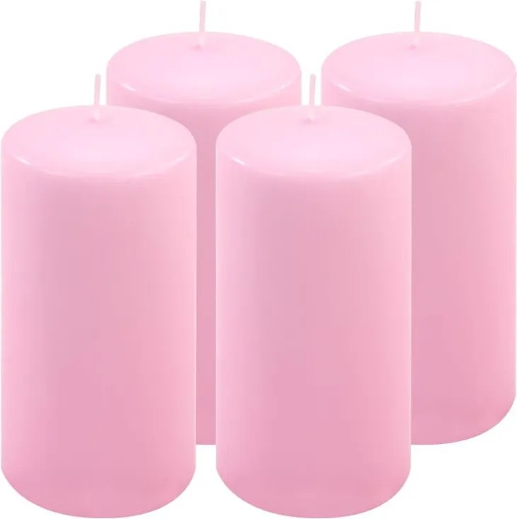 Zestaw świec słupkowych, 15 cm, Ø 7,5 cm, różowy, 4 sztuki.