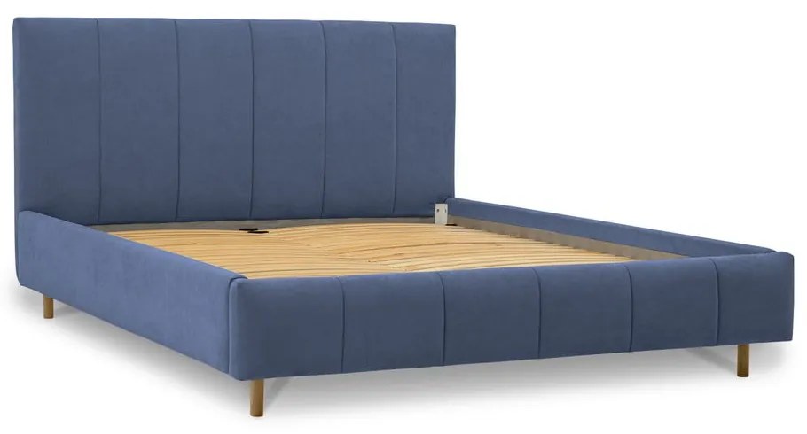 Niebieskie tapicerowane łóżko dwuosobowe ze stelażem 160x200 cm Zee – Scandic