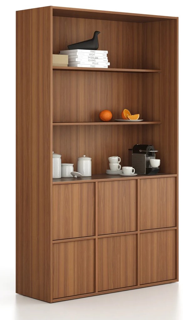 Szafka biurowa FRAME, 6x drzwi, 2x półka, 1299 x 450 x 2162 mm, PUSH-lock, orzech