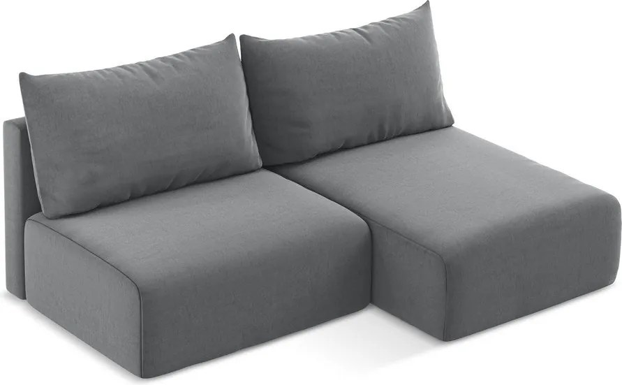 Szary aksamitny rozkładany narożnik ze schowkiem (prawostronny/z szezlongiem) Kalena – Makamii