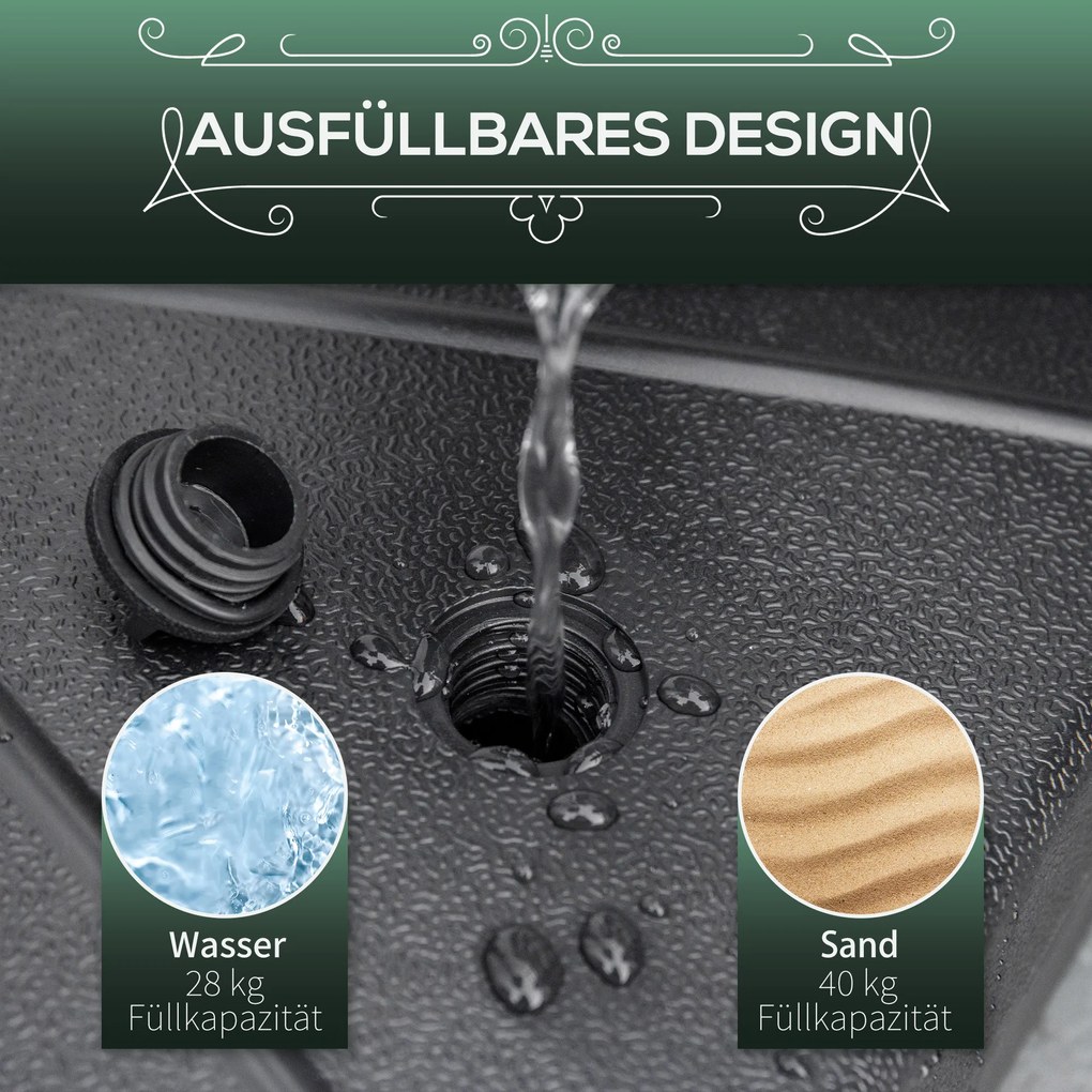 Outsunny Podstawa do Parasola Napełniana Wodą lub Piaskiem do 40kg Stabilna i Wytrzymała Czarna Ø60x36H cm Idealna do Ogrodu | Aosom PL