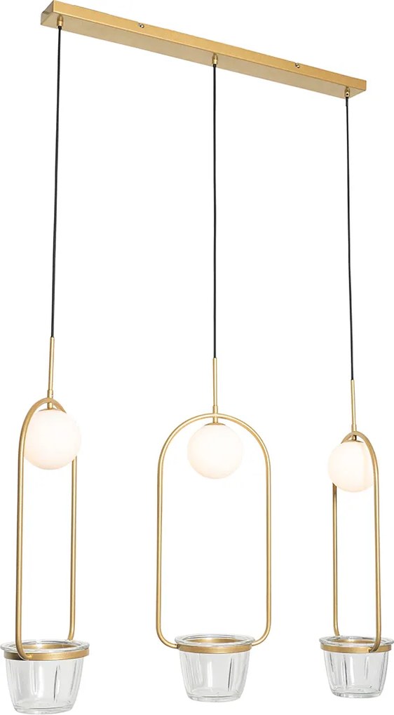Lampa wisząca art deco złota z białym szkłem 3-światłowa - Isabella