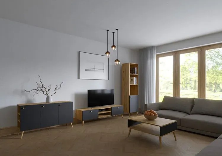 Biurko z półkami i szufladą w stylu skandynawskim dąb craft + czarny R4-K71