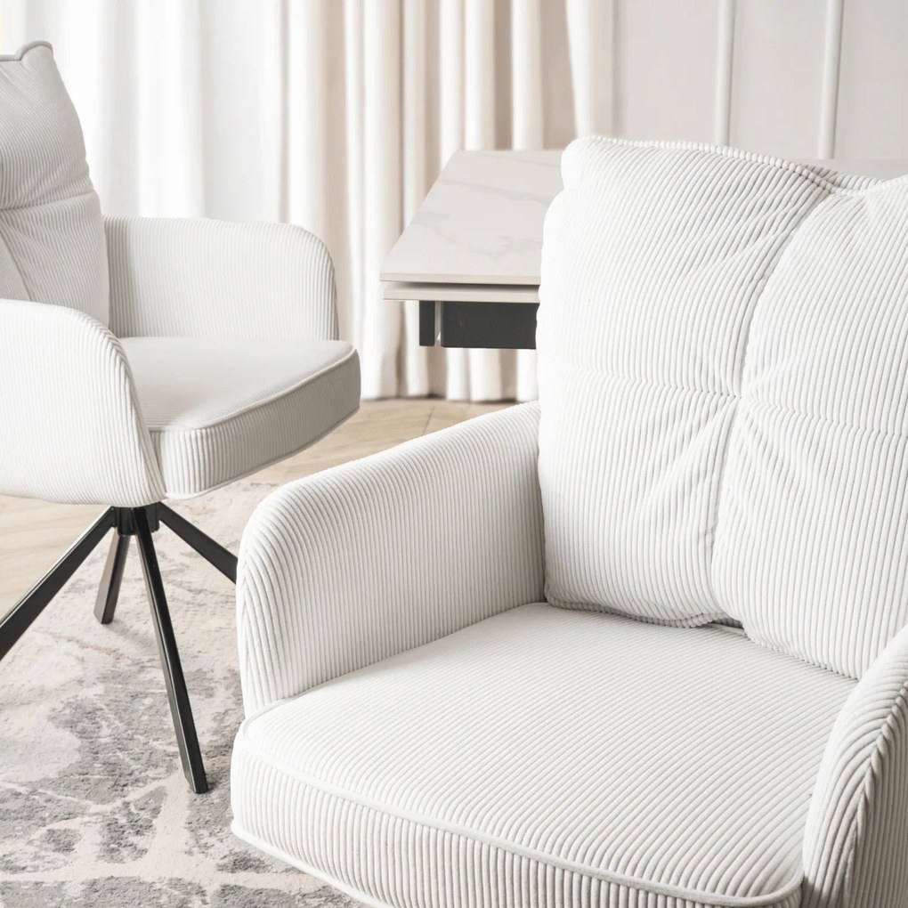 Krzesło Tapicerowane Obrotowe do Salonu CITY Kremowe Sztruksowe Nowoczesne