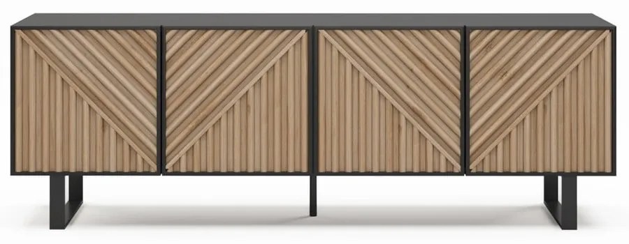 Czarno-naturalna szafka pod TV w dekorze dębu 161x55x35 cm Alana – Marckeric