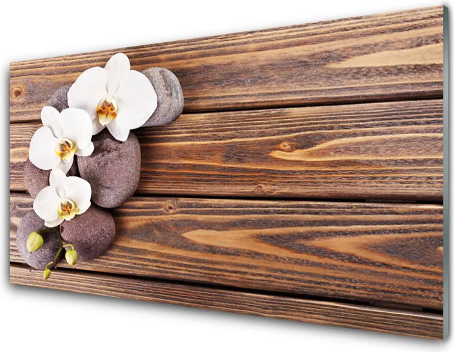 Panel Szklany do Kuchni Orchidea Na Rustykalnym Drewnie