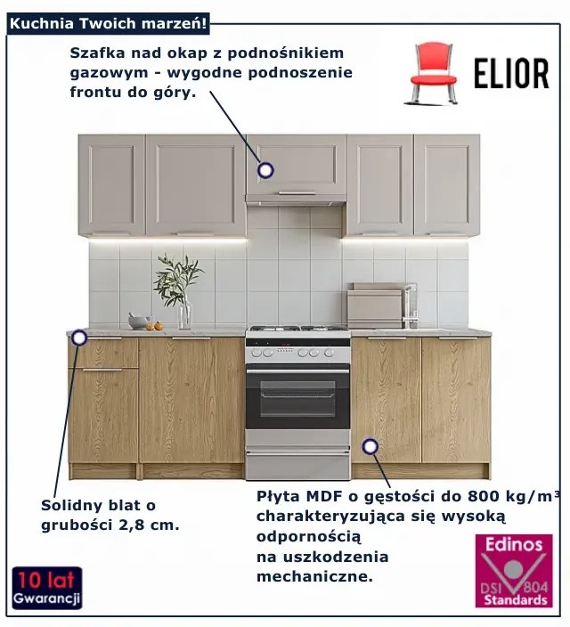 Nowoczesne meble kuchenne 240 cm dąb cremona + kaszmir  P7-E79