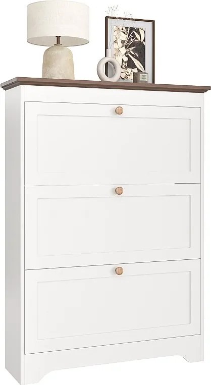 Nowoczesna szafka na buty - 87 x 26 x 120 cm - z 3 drzwiami - do przedpokoju/korytarza - MDF - biała