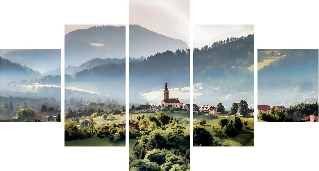 Obraz - wieś we mgle (125x70 cm)