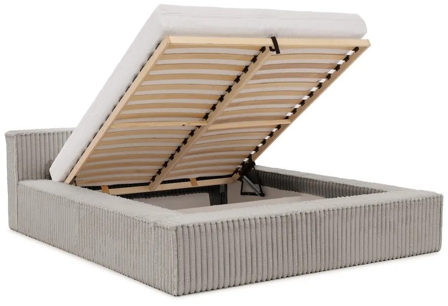 Szare tapicerowane łóżko dwuosobowe ze schowkiem i stelażem 160x200 cm Cloe – Ropez